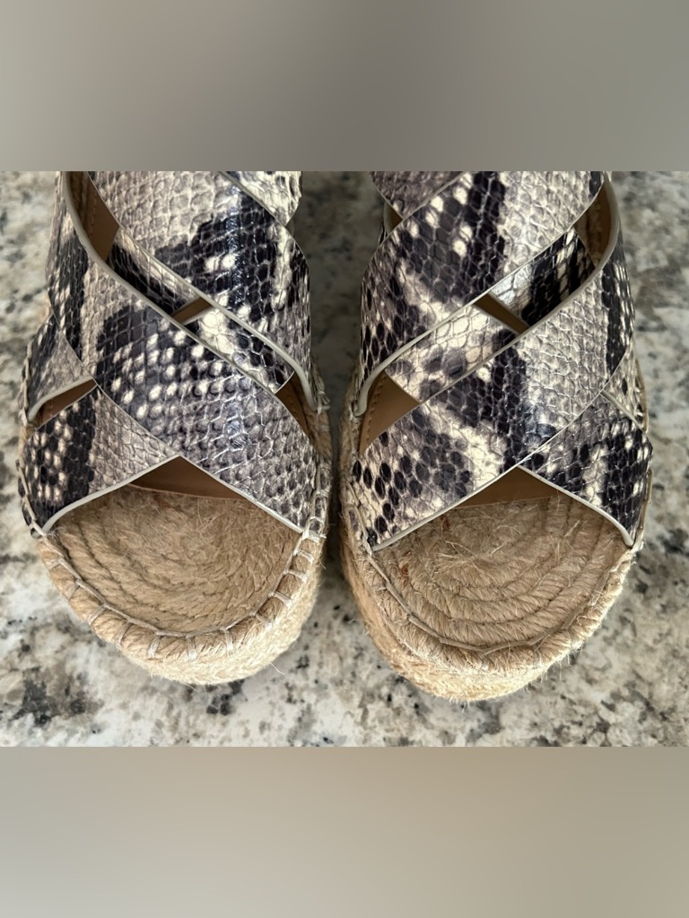 Marc Fisher Platform Espadrille Wedge Leather Snakeskin Sandals Size 6 - Picture 9 of 14